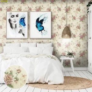 วอลเปเปอร์สีพื้นส้มทองลายดอกไม้ รหัส 6A21