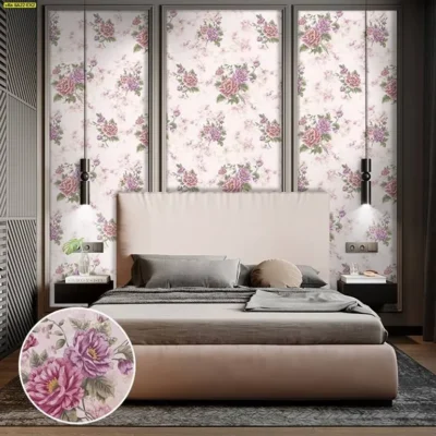 วอลเปเปอร์สีพื้นชมพูลายดอกไม้ รหัส 6A22