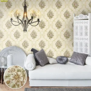 วอลเปเปอร์ลายช่อดอกไม้พื้นสีเหลือง รหัส 6A63