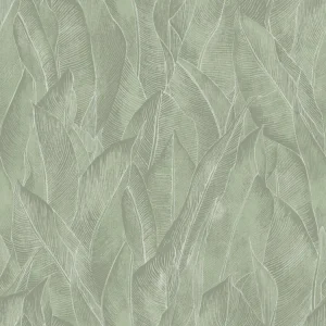 วอลเปเปอร์ลายใบไม้สีเขียวอ่อน No.77029