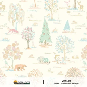 วอลเปเปอร์ห้องเด็ก ลายสัตว์ป่า พื้นสีขาว No.77294-1