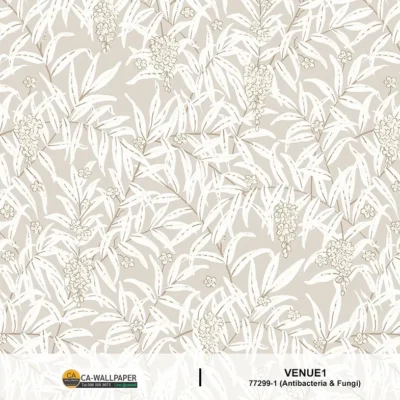 วอลเปเปอร์ลายดอกไม้ สีครีมขาวพื้นสีเทา No.77299-1