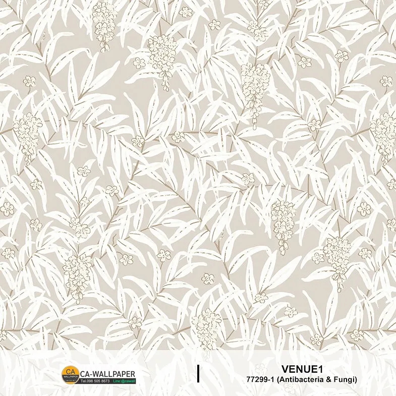 วอลเปเปอร์ลายดอกไม้ สีครีมขาวพื้นสีเทา No.77299-1
