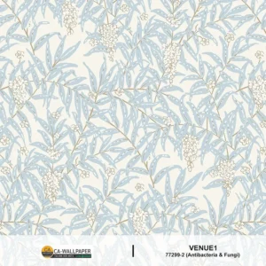 วอลเปเปอร์ลายดอกไม้ สีขาวฟ้าพื้นสีเทาอ่อน No.77299-2