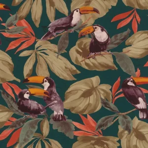 วอลเปเปอร์ลายนกเงือก พื้นสีเขียว (Tropical Style) No.807509