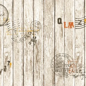 วอลเปเปอร์ลายไม้วินเทจ แผ่นกว้าง7.5ซม สีขาวน้ำตาล No.87004-2