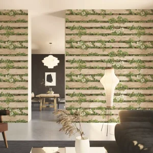 วอลเปเปอร์ลายไม้สีขาวครีม แผ่นไม้สูง10 ซม No.87020-2