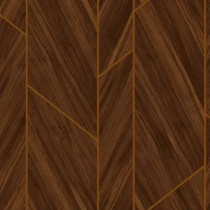 วอลเปเปอร์ลายไม้ สีน้ำตาลแดงร่องเส้นสีทอง No.88561-3