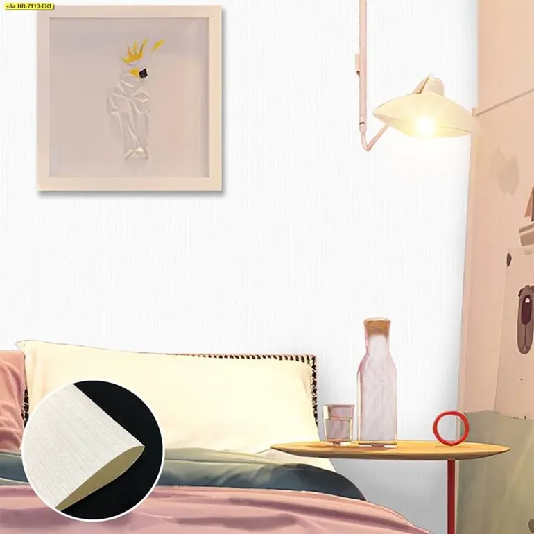 วอลเปเปอร์ติดผนังลายเรียบสีชมพูขาว รหัส HR-7113