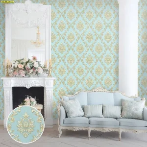 วอลเปเปอร์ลายหลุยส์เล็กเหลืองฟ้า รหัส HR-775