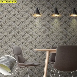 วอลเปเปอร์ลายใบไม้ สีเทาเข้ม No.MF710505