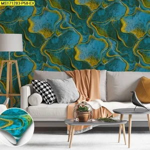 วอลเปเปอร์ลายหินอ่อน สีฟ้าเข้มสลับเหลือง No.MS171203