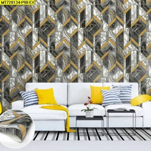 วอลเปเปอร์ลายกราฟิก แถบดำเทาสลับเหลือง No.MT720134
