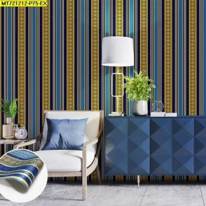 วอลเปเปอร์ลายทางสีเหลือง สลับน้ำเงิน No.MT721212