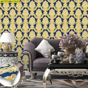 วอลเปเปอร์ลายหลุยส์สีทอง พื้นน้ำเงิน No.MT722308