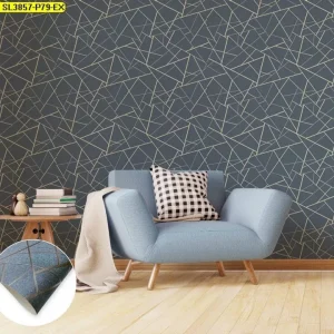 วอลเปเปอร์ติดผนังลายเหลี่ยมกราฟิกสีกรมท่า No.SL3857