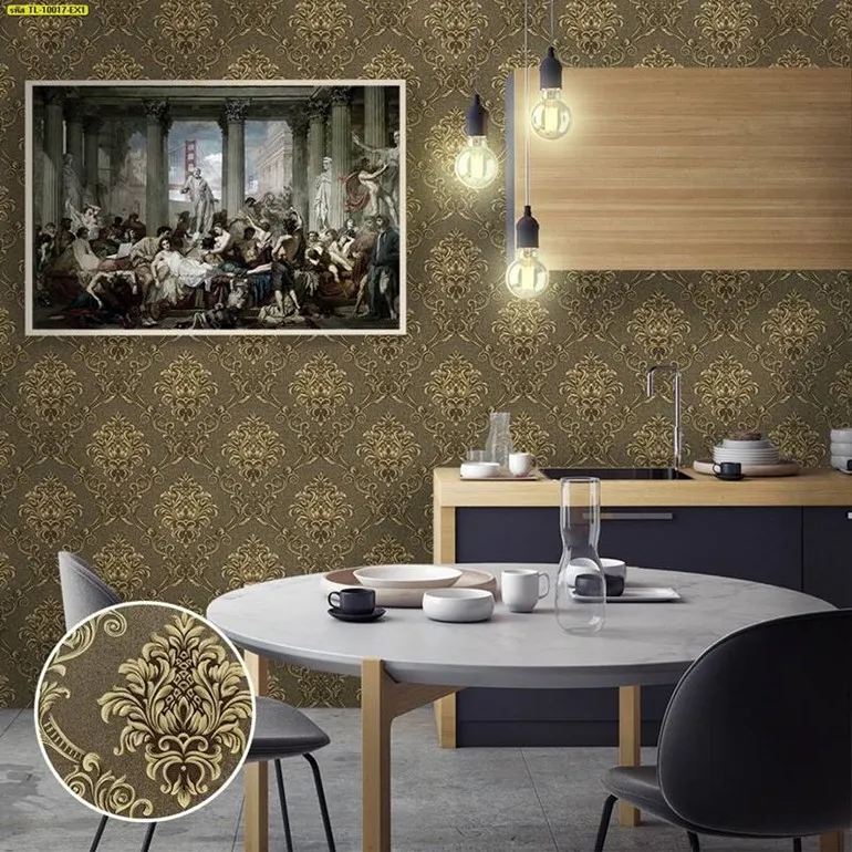 วอลเปเปอร์ลายหลุยส์พื้นน้ำตาล รหัส TL-10017