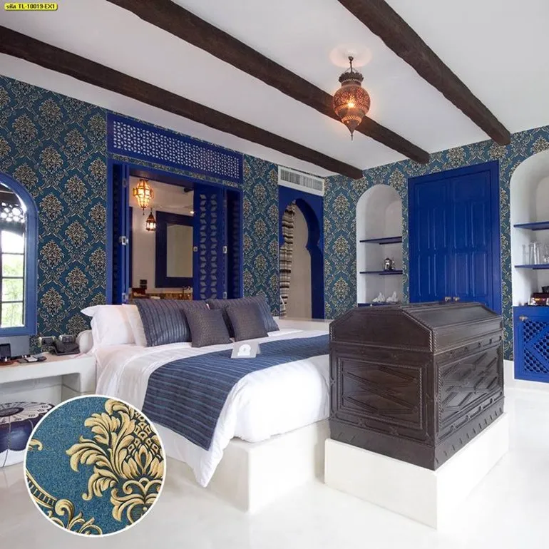 วอลเปเปอร์ลายหลุยส์พื้นน้ำเงิน รหัส TL-10019