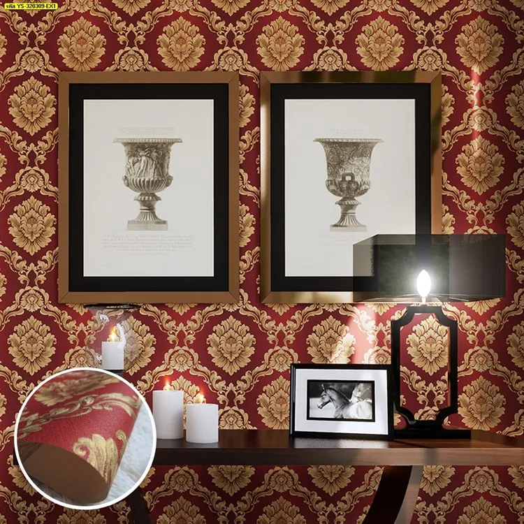 วอลเปเปอร์ลายหลุยส์สีแดงน้ำตาล No.YS-320309