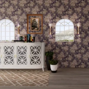 วอลเปเปอร์โทนสีม่วง ลายดอกกุหลาบสีครีม No.YS-981207