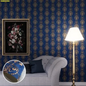 วอลเปเปอร์ลายหลุยส์สีทอง พื้นหลังสีน้ำเงิน No.YS-981608