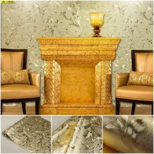 วอลเปเปอร์ลายหลุยส์ใบไม้สีทอง No.13820