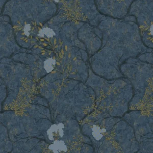 วอลเปเปอร์ลายใบไม้สีน้ำเงิน No.27702