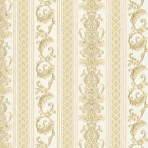 วอลเปเปอร์หลุยส์ลายทาง โทนสีขาวผสมทอง No.33547-3