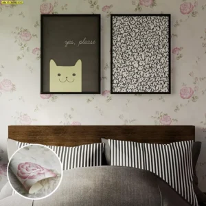 วอลเปเปอร์โทนสีครีม ลายดอกกุหลาบสีชมพู No.YS-360902