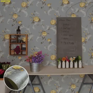วอลเปเปอร์โทนสีเทา ดอกไม้สีเหลือง No.YS-360906