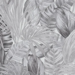 วอลเปเปอร์ลายใบไม้ทรอปิคอลสีเทา No.36820-3