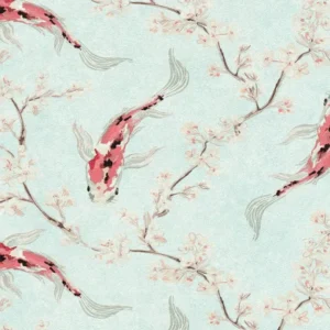 Alternative view of วอลเปเปอร์วินเทจลายดอกไม้ ปลาคราฟ พื้นสีเขียวอ่อน No.37462-1