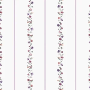 วอลเปเปอร์ลายดอกไม้และลายเส้นสีม่วง พื้นสีเทาอ่อน No.4030-2