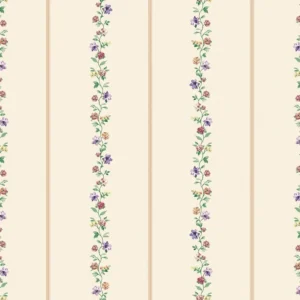 วอลเปเปอร์ลายดอกไม้และลายเส้น พื้นสีครีม No.4030-3
