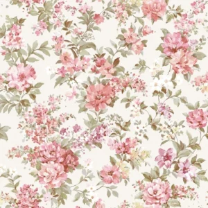 วอลเปเปอร์ลายดอกไม้สีชมพู-ม่วง พื้นสีขาว No.4031-1