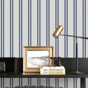 วอลเปเปอร์ลายทาง เส้นสีน้ำเงิน พื้นสีเทา No.4034-5