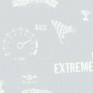 วอลเปเปอร์ห้องเด็ก ลายตารางแข่งรถ พื้นสีเทา No.5134-1