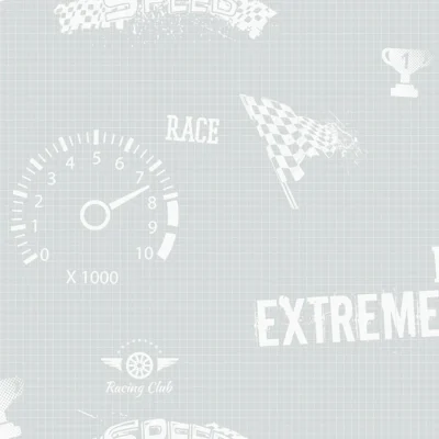 วอลเปเปอร์ห้องเด็ก ลายตารางแข่งรถ พื้นสีเทา No.5134-1