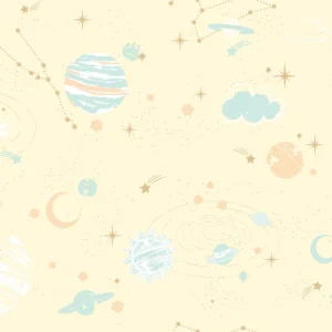 วอลเปเปอร์ห้องเด็กลายดวงดาว แพลนเนต พื้นสีเหลืองอ่อน No.5136-1