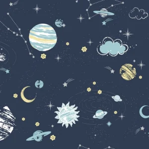 วอลเปเปอร์ห้องเด็กลายดวงดาว แพลนเนต พื้นสีน้ำเงิน No.5136-2