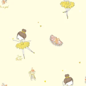 วอลเปเปอร์ลายเด็กหญิงเต้นระบำ พื้นสีเหลืองอ่อน No.5145-1