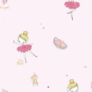 วอลเปเปอร์ลายเด็กหญิงเต้นระบำ พื้นสีชมพูอ่อน No.5145-2