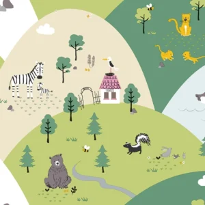 วอลเปเปอร์ห้องเด็กลายช้าง ม้า สิงโต นก แพนกวิน หมี No.5157-1