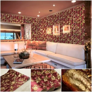 วอลเปเปอร์ลายดอกกุหลาบ สีทองพื้นม่วง No.66211