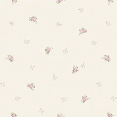 วอลเปเปอร์ลายดอกไม้สีชมพู ดอกเล็กพื้นสีขาว มีกลิเตอร์ No.82057-1