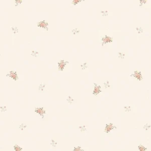 วอลเปเปอร์ลายดอกไม้สีโอรส ดอกเล็ก พื้นสีขาว มีกลิเตอร์ No.82057-3