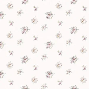 วอลเปเปอร์ลายดอกไม้สีชมพูม่วง ดอกเล็ก พื้นสีขาว มีกลิเตอร์ No.82062-2