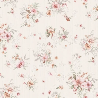 วอลเปเปอร์ลายดอกไม้สีชมพู พื้นสีขาว มีกลิเตอร์ No.82063-3