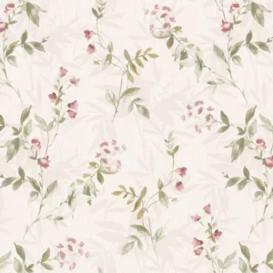 วอลเปเปอร์ลายดอกไม้สีชมพู พื้นสีขาวครีม No.82065-1