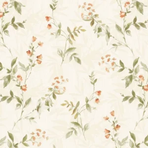 วอลเปเปอร์ห้องนอนลายดอกไม้ สีส้ม พื้นสีขาว No.82065-4